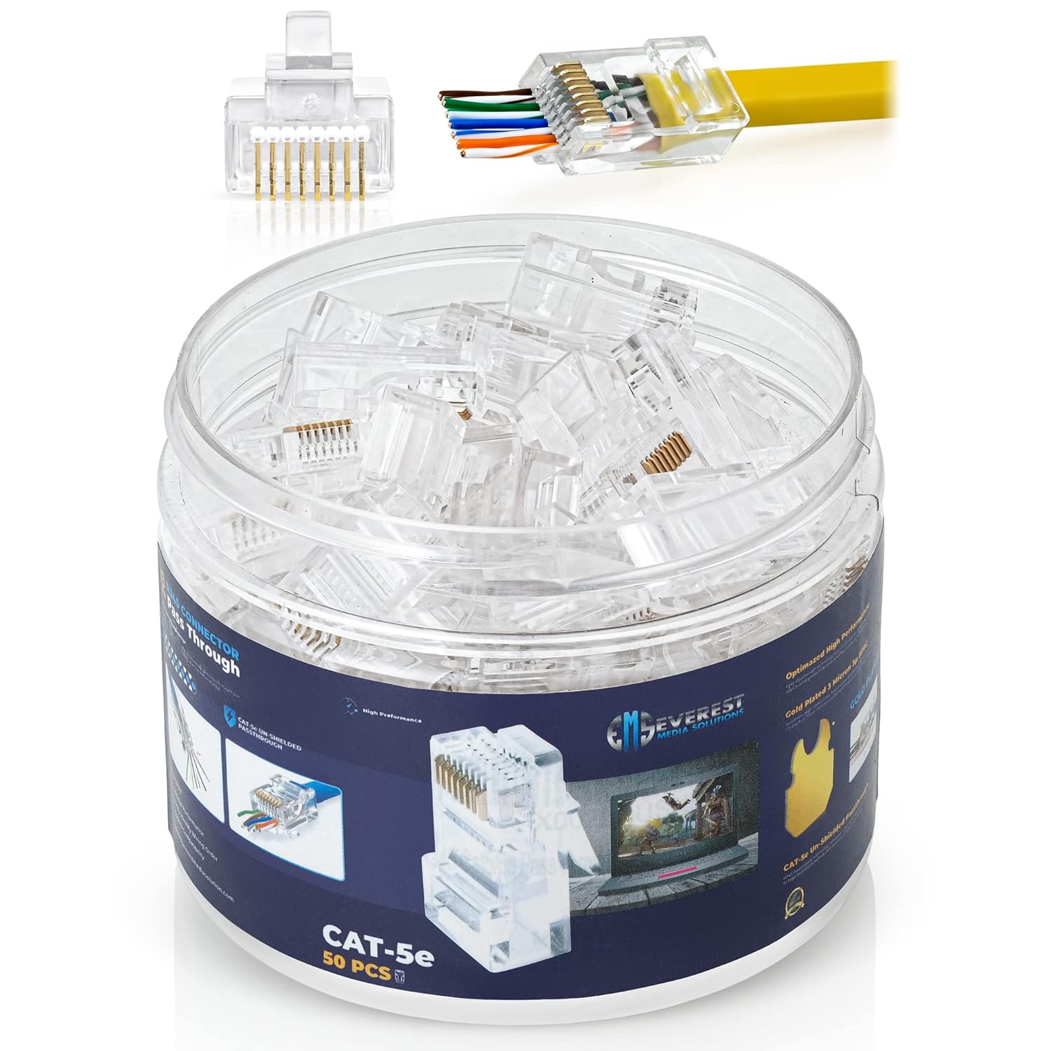 Everest Cat5e RJ45 Pass Through Connector 50-Pack