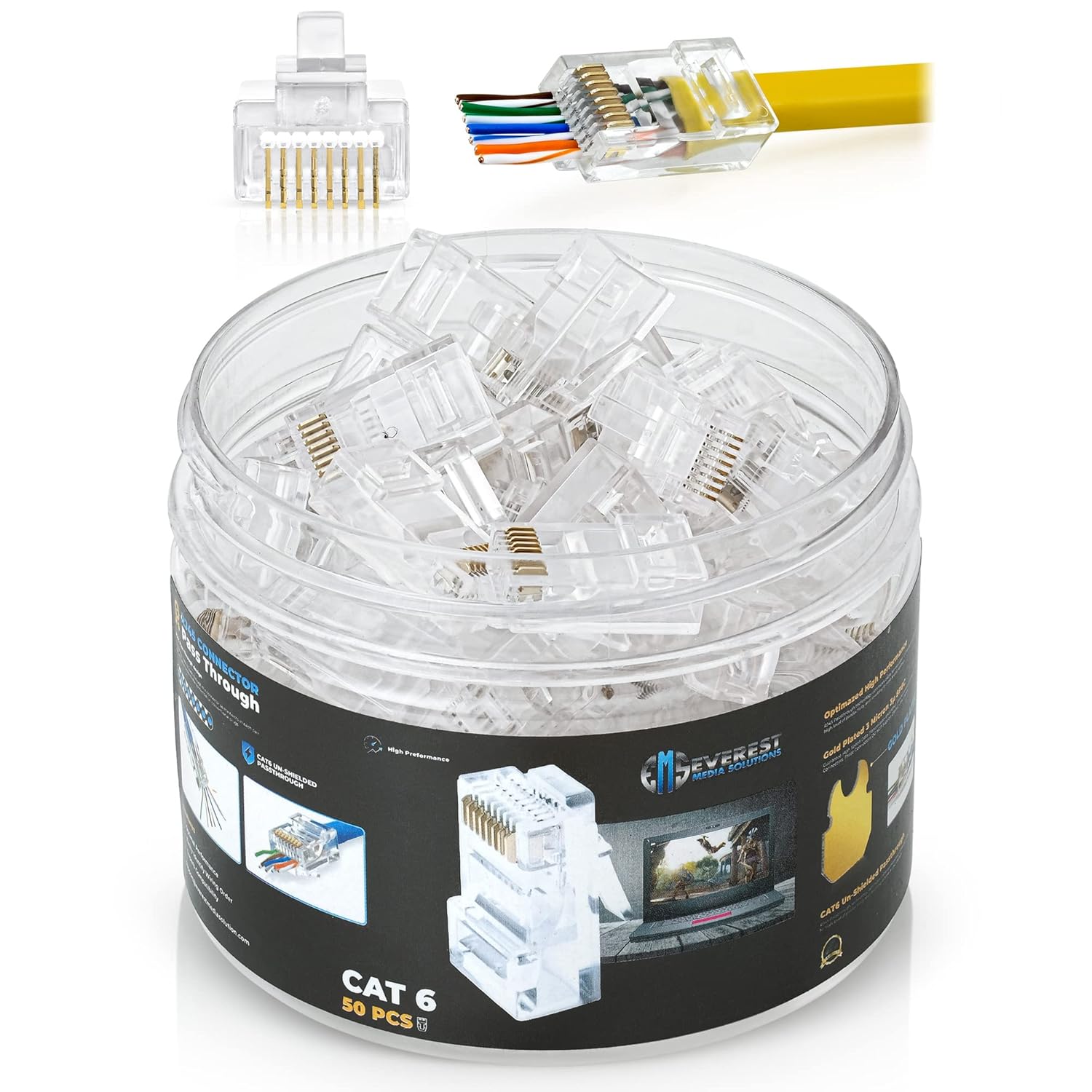 Everest Cat6 RJ45 Pass Through Connector 50-Pack